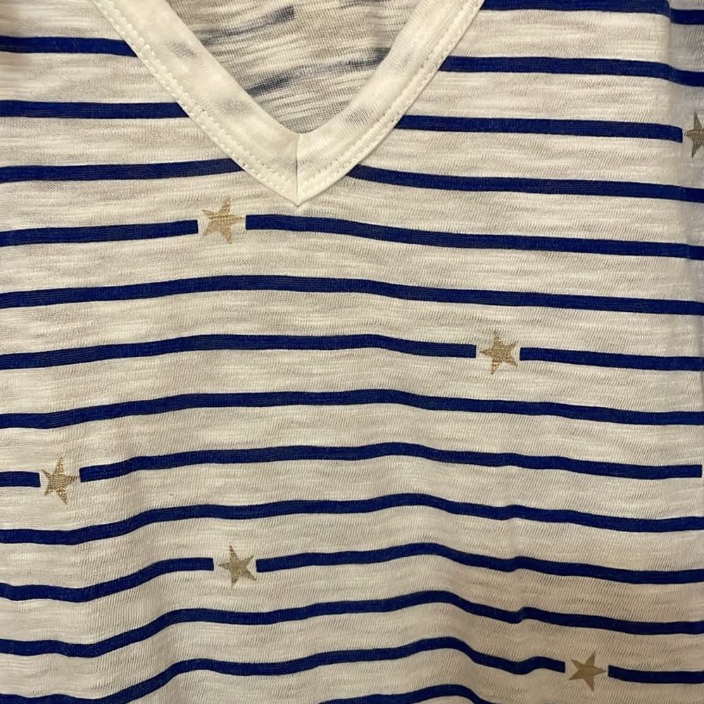LANE BRYANT UEC Womens Size 14/16 Blue White Striped Gold Star Flutter Tee - Picture 7 of 12